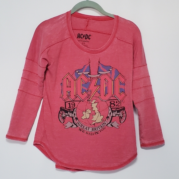 AC/DC Lucky Brand 1982 vintage style long sleeve red women's t-shirt XS/TP - Picture 1 of 3